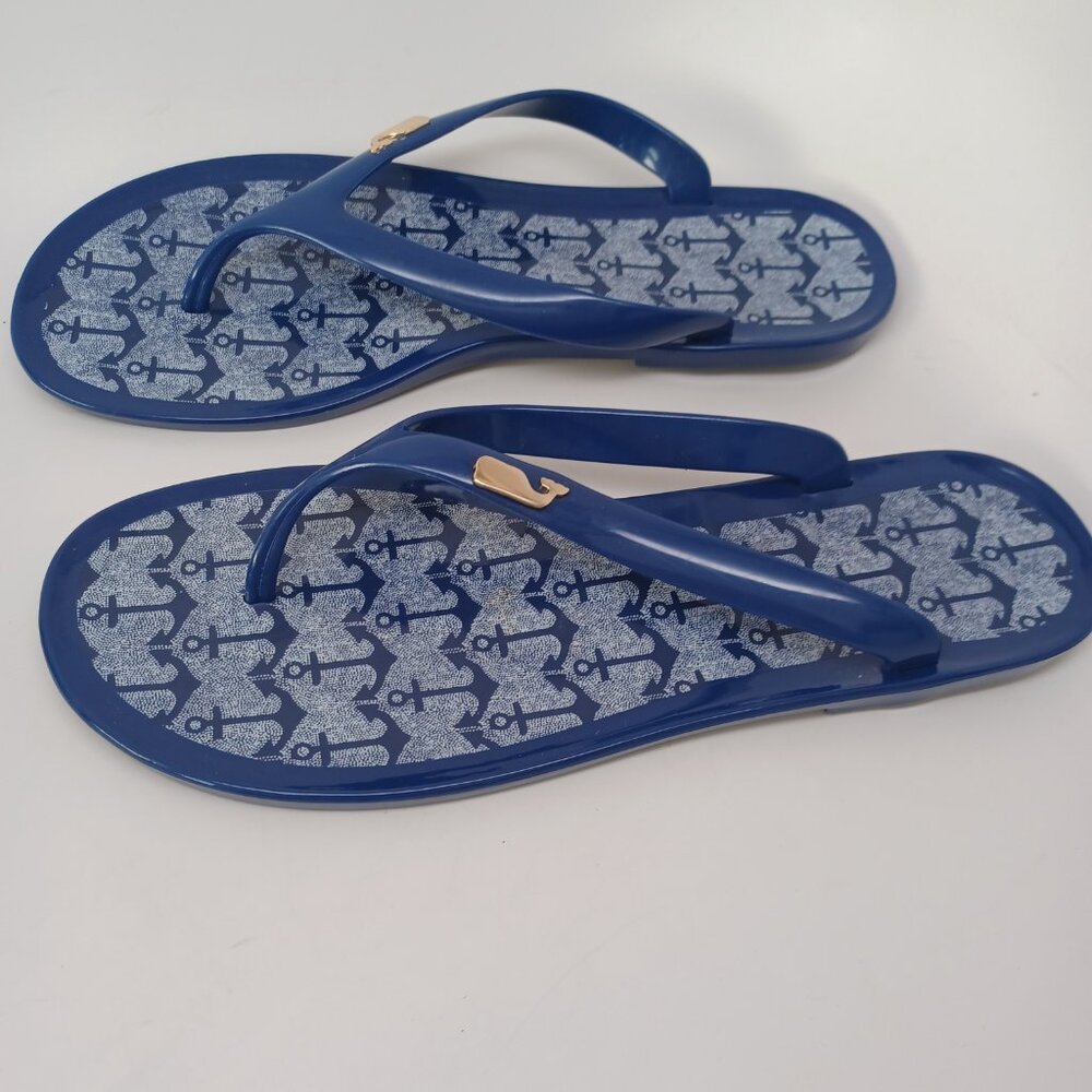 Vineyard Vines Sandals Womens 9 Blue Rubber Flip Flop Thongs‎ Anchor Print Jelly - Picture 2 of 10